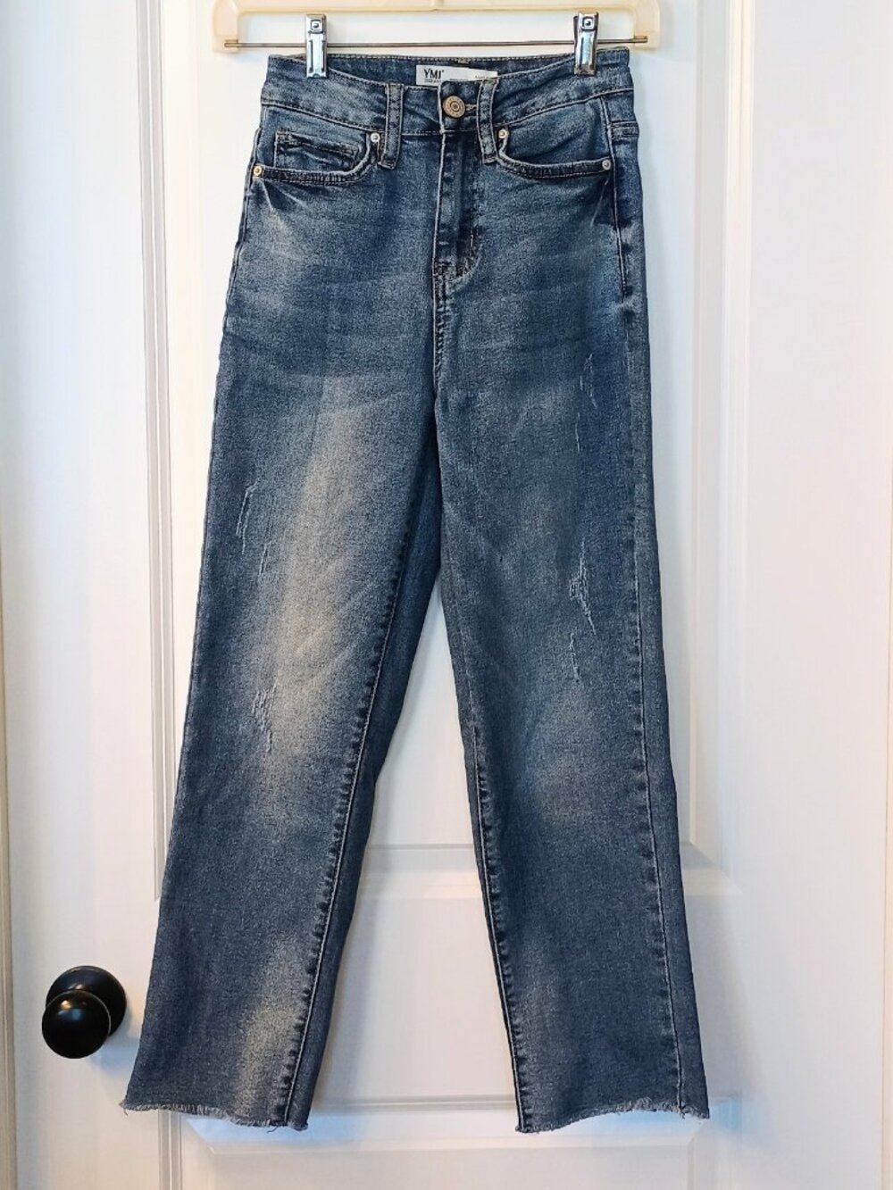 YMI Dream High Rise Ankle Jeans Women's Size 3/26 Medium Wash Raw Hem...